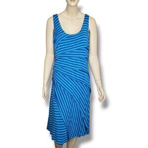 Soft Surroundings Tiered Midi Dress Womens Large Blue Striped Scoop Neck Sleevel